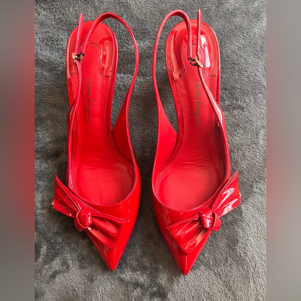 Salvatore Ferragamo Red Patent Slingback Heels